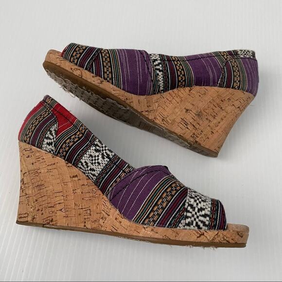 Toms multi color cork peep toe wedges - Picture 8 of 9